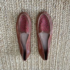 JOIE Leather Moccasins with Red Patchwork, Size 38